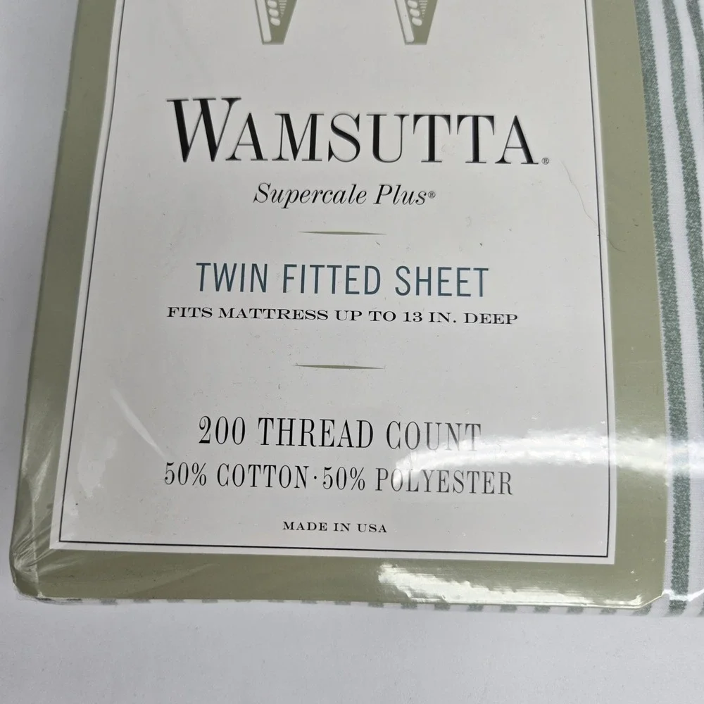 Wamsutta Supercale Plus Green Oxford Stripe Twin Fitted Sheet NEW VINTAGE
